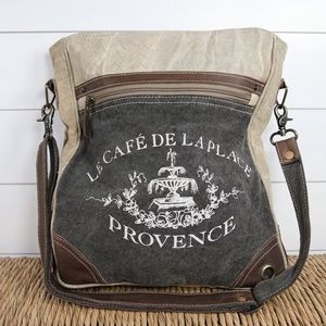 Vintage Upcycled Repurposed Canvas Shoulder / Tote Crossbody Bag Purse, Medium